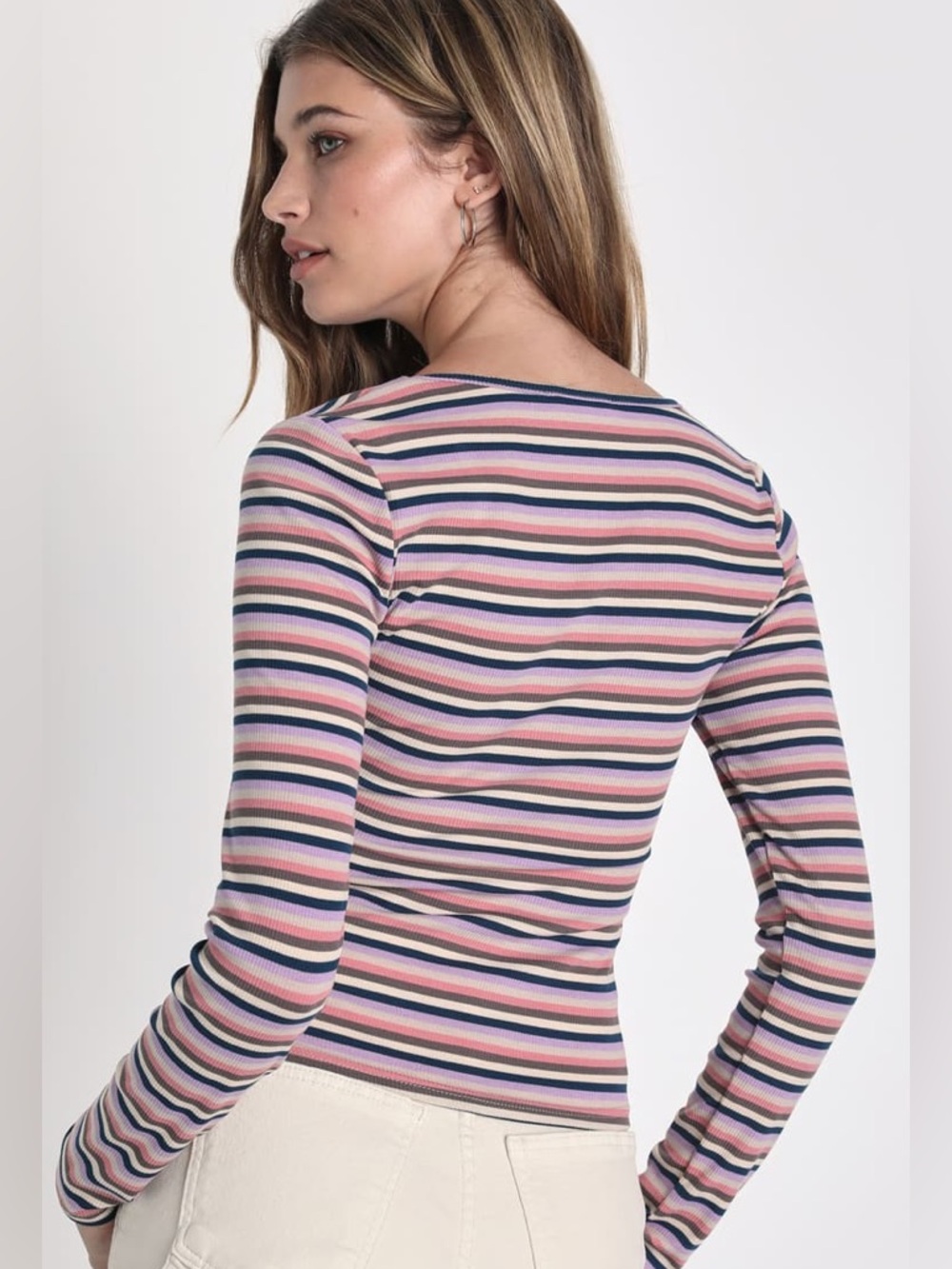 Lulus Constant Aesthetic Purple Multi-Striped Long Sleeve Top - Picture 3 of 9